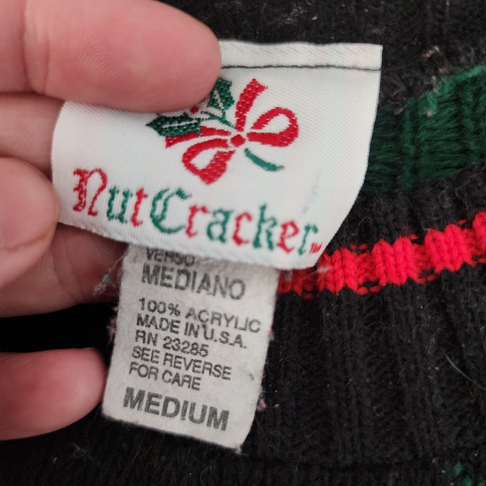 Vintage Nut Nutcracker Knit Sweater Black Holiday Christmas Bears Women's M EUC - Picture 7 of 9